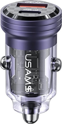 Picture of adowarka Usams adowarka samochodowa USAMS C35 USB-A+USB-C 45W Fast Charge fioletowy/purple (US-CC175)