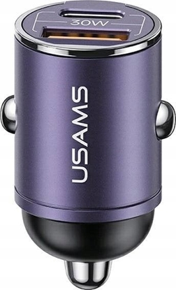Picture of adowarka Usams adowarka samochodowa USAMS C38 USB-A, USB-C 30W PD Fast Charge fioletowy/purple