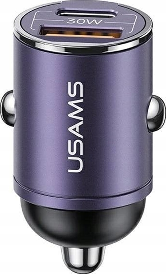 Picture of adowarka Usams adowarka samochodowa USAMS C38 USB-A, USB-C 30W PD Fast Charge fioletowy/purple