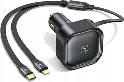 Picture of adowarka Usams adowarka samochodowa USAMS C41 ze zwijanym kablem 1xUSB-C, 1xLightning PD 30W Fast Charge czarny/black