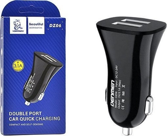 Picture of adowarka Vega ADOWARKA SAMOCHODOWA 3A CZARNA DENMEN 3100mA DUAL FAST CHARGING DZ06 2XUSB 15W>