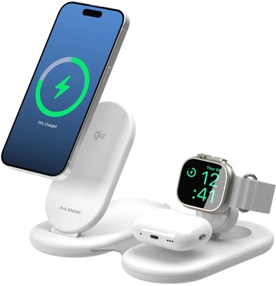 Attēls no Alogic PackAway 3-in-1 Qi2 Wireless Charging Stand White