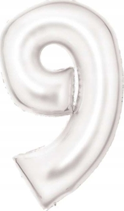 Изображение AMSCAN Balon foliowy cyfra 9 satynowa biaa 86cm 9917301