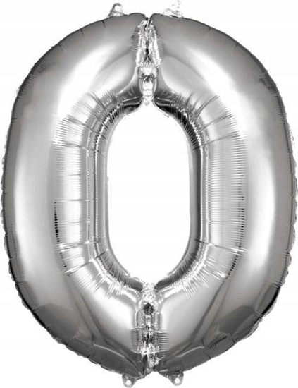 Изображение AMSCAN Balon foliowy Dua cyfra 0 srebrna 70x86cm N34 spakowany 9906285