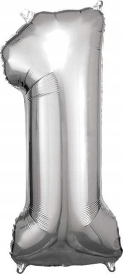 Изображение AMSCAN Balon foliowy Dua cyfra 1 srebrna 38x86cm N34 spakowany 9906286