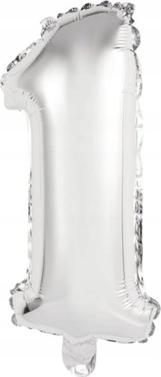Изображение AMSCAN Balon foliowy mini cyfra 1 srebrna 19,5x40cm 9909669