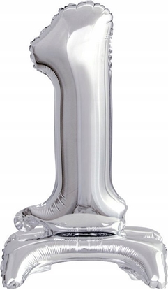 Изображение AMSCAN Balon foliowy mini cyfra 1 ze stopk srebrny 22x40cm 9911724