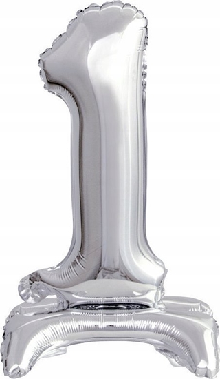 Изображение AMSCAN Balon foliowy mini cyfra 1 ze stopk srebrny 22x40cm 9911724