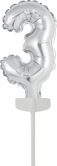 Изображение AMSCAN Balon foliowy mini cyfra 3 srebrna 7x12cm
