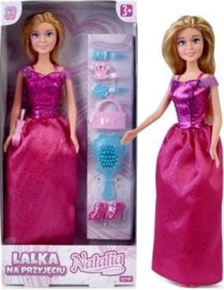 Attēls no Artyk Lalka Natalia 29cm Ksiniczka fioletowa 122033 lalka w sukni balowej, 3x spinka, 2x torebka, szczotka, buty
