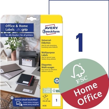 Picture of Avery Zweckform Etykiety uniwersalne ogólnego zastosowania, 210 x 297mm, biae, do drukarki, 10 sztuk -6125