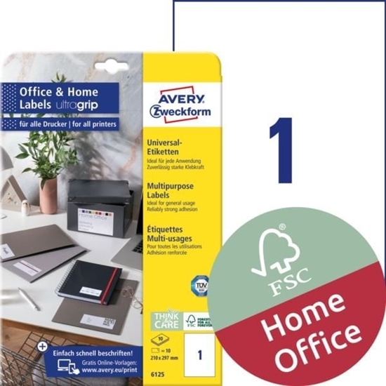 Picture of Avery Zweckform Etykiety uniwersalne ogólnego zastosowania, 210 x 297mm, biae, do drukarki, 10 sztuk -6125