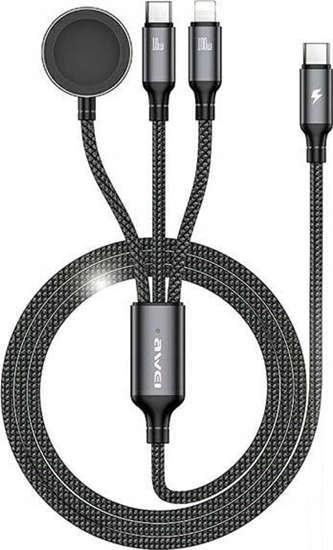 Picture of Awei AWEI kabel W23 3w1 usb-c/lightning/watch 100W/10W/2.5W czarny/black