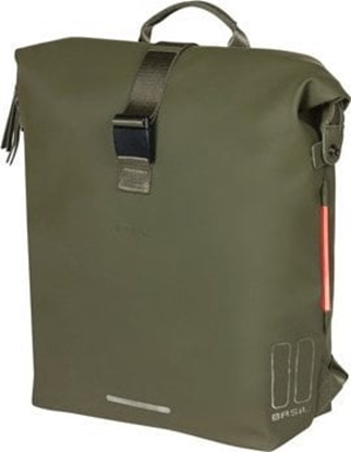 Attēls no Basil Plecak/Sakwa rowerowa BASIL SOHO BACKPACK NORDLICHT17L, mocowanie na haki Hook-On System, wodoodporny poliester, owietlenie, moss green (NEW 2024)