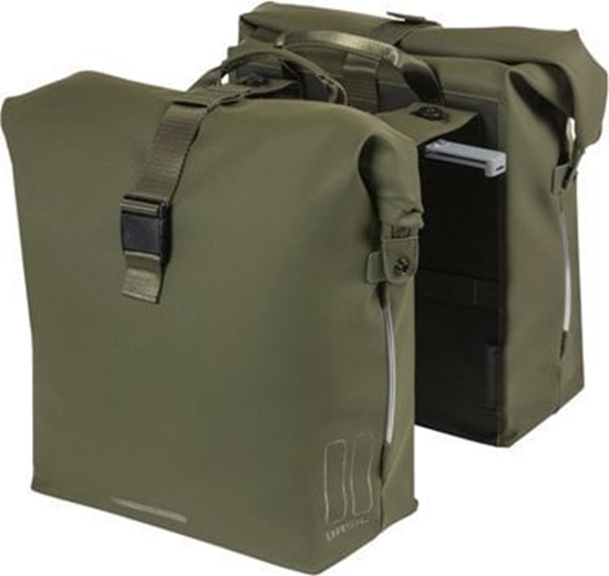 Picture of Basil Sakwa podwójna BASIL SOHO DOUBLE PANNIER BAG NORDLICHT MIK, MIK System (ready to go) 41L, 100% wodoodporna moss green owietlenie Nordlicht Technology
