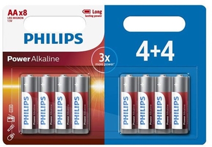 Picture of Bateria alkaliczna, AA (LR6), AA, 1.5V, PHILIPS, blistr, 8-pack, LR06P8BP/10, Power Alkaline, 4+4