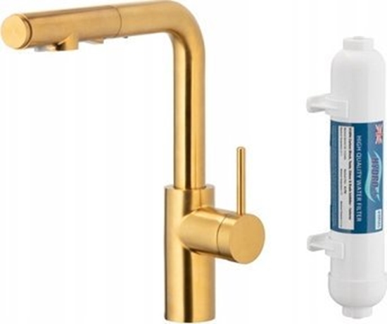 Picture of Bateria kuchenna KFA DUERO PURE BASIC PULL-OUT BATERIA KUCHENNA Z FUNKCJ FILTRACJI WODY I WYCIGAN WYLEWK + FILTR HYDRO, BRUSHED GOLD