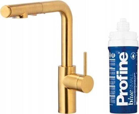 Picture of Bateria kuchenna KFA DUERO PURE BASIC PULL-OUT BATERIA KUCHENNA Z FUNKCJ FILTRACJI WODY I WYCIGAN WYLEWK + ZESTAW FILTRUJCY PROFINE BLUE S, BRUSHED GOLD