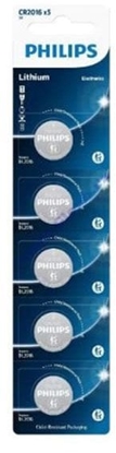Picture of Bateria litowa, CR2016, CR2016, 3V, PHILIPS, blistr, 5-pack, CR2016P5/01B, guzikowa, 75 mAh