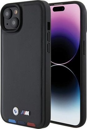 Attēls no BMW Etui BMW BMHCP15M22PTDK Apple iPhone 15 Plus / 14 Plus Leather Stamp Tricolor czarny/black