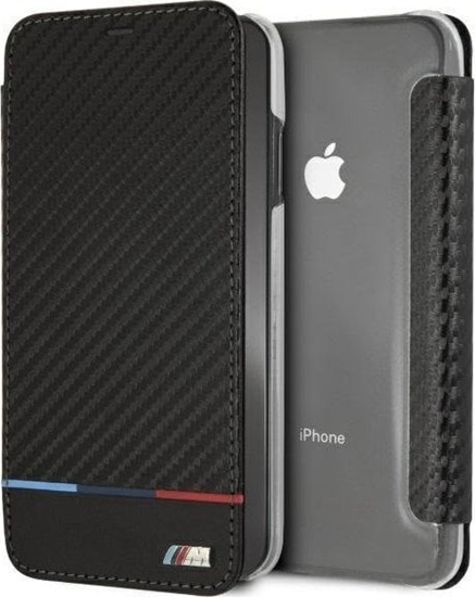 Изображение BMW Etui BMW BMTRBKI65PUCARTCBK Apple iPhone XS Max book czarny/black Carbon Tricolor Stripe