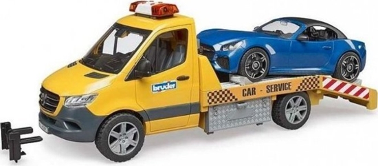 Picture of Bruder Bruder MB Sprinter car transporter with light & sound module, model vehicle (orange/blue, incl. Roadster)