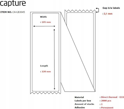 Изображение Capture Label 105x220, Core Fanfold