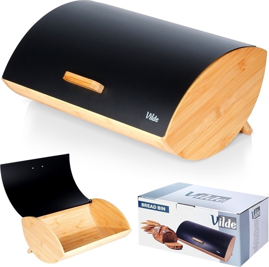 Picture of Chlebak Vilde Chlebak Pojemnik na Chleb Metalowy Drewniany Czarny VILDE 35,5x24,5x15,5 cm