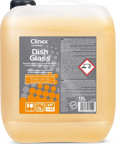Picture of Clinex Pyn do zmywarek gastronomicznych do mycia szka usuwa osady z kawy herbaty CLINEX DishGlass 10L Pyn do zmywarek gastronomicznych do mycia szka usuwa osady z kawy herbaty CLINEX DishGlass 10L