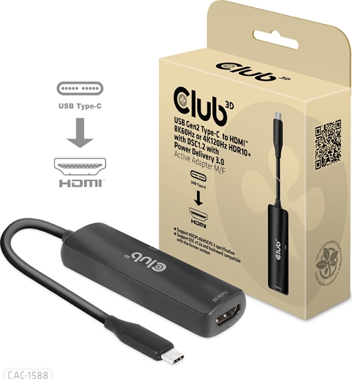 Изображение Club 3D Club3D Adaptér USB-C na HDMI 8K60Hz/4K120Hz, Active Adapter M/F, PD 3.0, HDR10+ a DSC 1.2