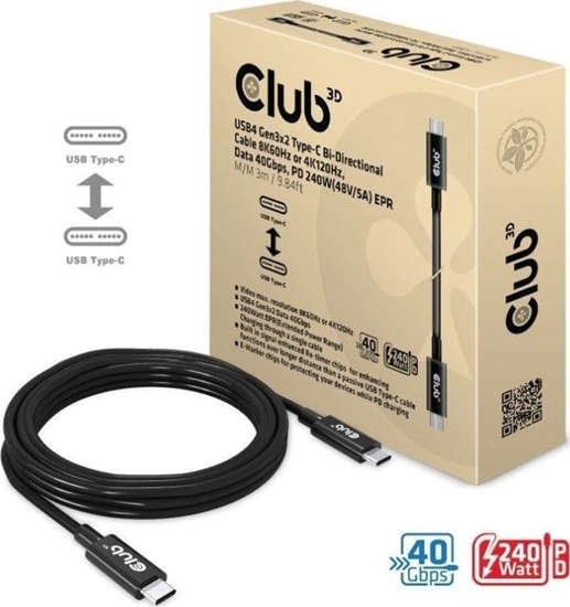 Picture of Club 3D Club3D Kabel USB4 Gen3x2 Typ C 8K60Hz UHD Power Delivery 240W, (M/M), 300cm