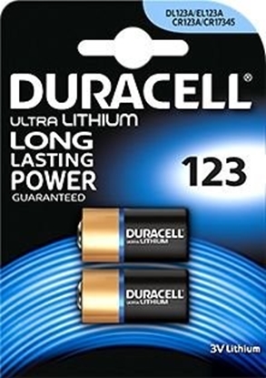 Picture of CR123A baterijas 3V Duracell litija DL123A 1550mAh iepakojumā 2 gb.