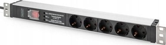 Picture of Digitus Socket strip with aluminum profile and switch, surge protection, integrated line filter, 5-way safety sockets, 2 m cable safety plug