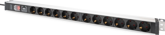 Picture of Digitus Socket strip with aluminum profile with switch and surge protection, 12-way safety sockets, 2 m cable safety plug