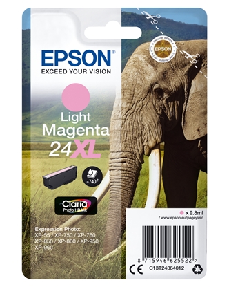 Attēls no Epson Elephant Singlepack Light Magenta 24XL Claria Photo HD Ink