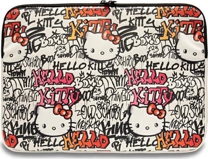 Изображение Etui Sourcing Hello Kitty Sleeve HKCSZPDGPTE 14" beige/beige Zip PU Tags Graffiti