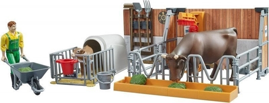 Изображение Figurka Bruder Zestaw figurek Obora z figurk krowy, cielaka, rolnika