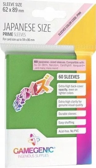 Picture of Gamegenic Gamegenic: Japanese Size Prime Sleeves (62x89 mm) 60 sztuk, Green