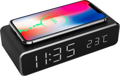 Attēls no Gembird Digital alarm clock with wireless charging function Black