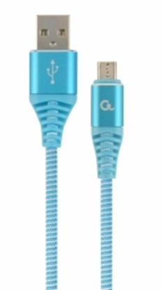 Attēls no Gembird USB Male - Micro USB Male Premium cotton braided 1m Blue/White