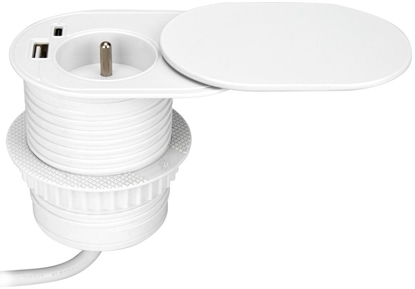 Изображение Gniazdo meblowe ?6cm, wpuszczane w blat z przesuwn pokrywk, adowark USB i przewodem 1,9m, 1x2P+Z (French), 2xUSB (typ A+C; P