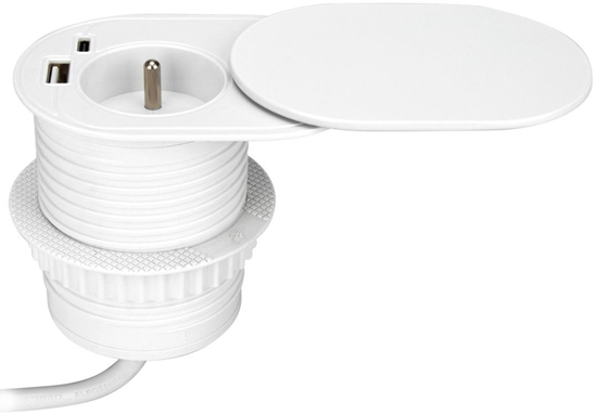 Picture of Gniazdo meblowe ?6cm, wpuszczane w blat z przesuwn pokrywk, adowark USB i przewodem 1,9m, 1x2P+Z (French), 2xUSB (typ A+C; P
