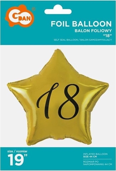 Изображение GoDan Balon foliowy 18-stka gwiazda zota