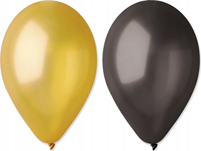 Attēls no GoDan Balony GM90 metal 10" - zote i czarne 50szt. GM90/39-65