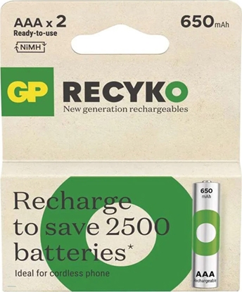 Изображение GP Akumulatorki, AAA (HR03), 1.2V, 650 mAh, , kartonik, 2-pack, ReCyko