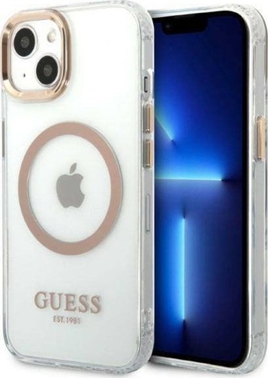 Picture of Guess Etui Guess do iPhone 13 6,1" zoty/gold hard case Metal Outline Magsafe