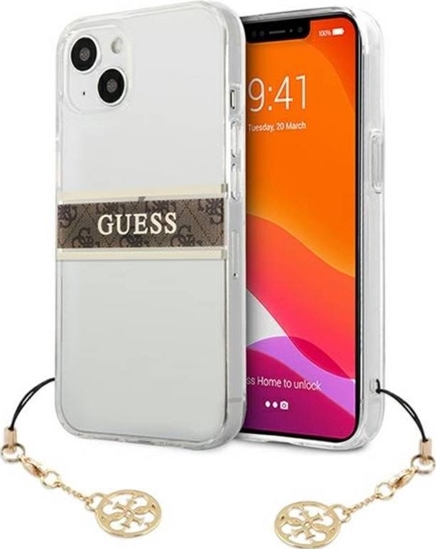 Picture of Guess Etui Guess GUHCP13SKB4GBR Apple iPhone 13 mini Transparent hardcase 4G Brown Strap Charm