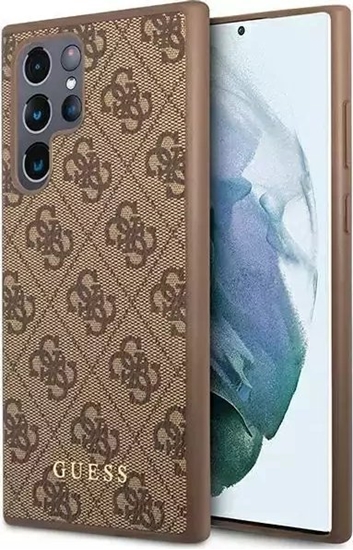 Picture of Guess Etui Guess GUHCS23LG4GFBR do Samsung Galaxy S23 Ultra S918 brzowy/brown hard case 4G Metal Gold Logo