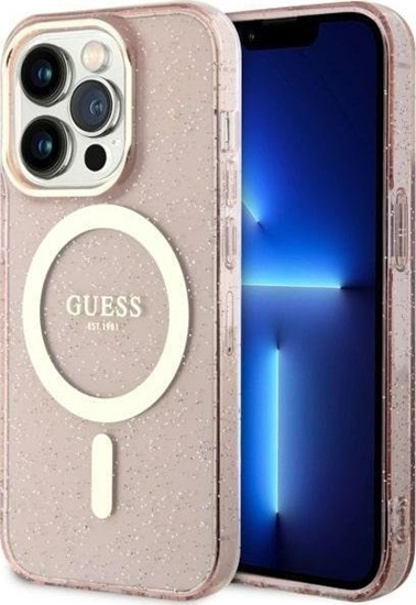Изображение Guess Etui Guess GUHMP14LHCMCGP Apple iPhone 14 Pro róowy/pink hardcase Glitter Gold MagSafe