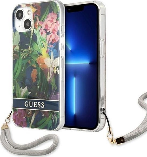 Picture of Guess Guess Flower Cord - Etui ze smyczk iPhone 13 mini (Blue)